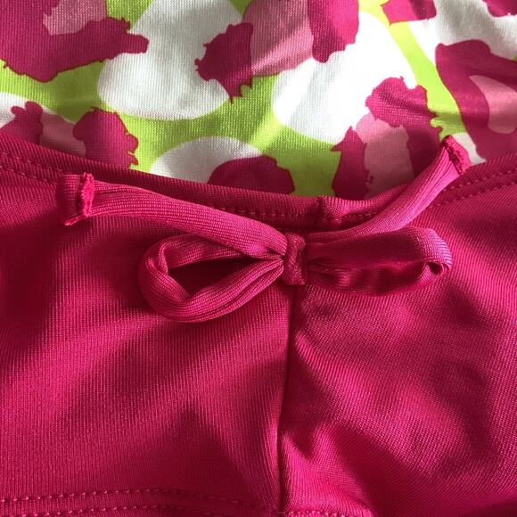Lily & Dan Girls 2 Piece Swim Set Large Top & Bottom Green pink Tropical NEW - Picture 2 of 9